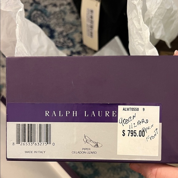 Ralph Lauren Piper Celadon Lizard Strappy Sandals NIB w/dustie + extra heel  tap - Picture 2 of 14